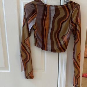 Brown and Orange cropped Long Sleeve Top. Size small